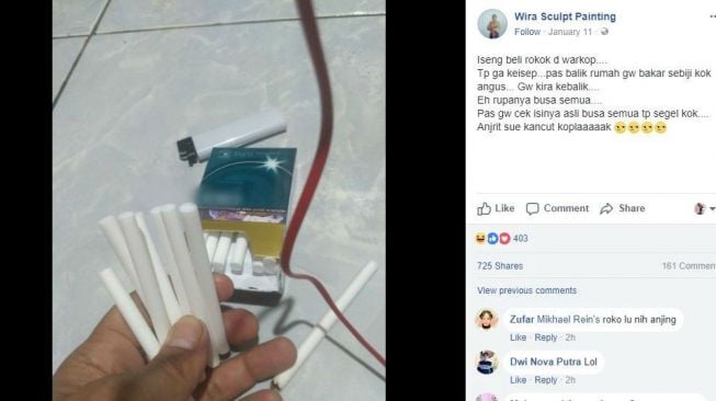 Beli Sebungkus Rokok Isinya Busa Semua, Lelaki Ini Bikin "Ngakak"