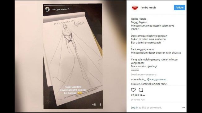 Ivan Gunawan bikin gaun pengantin buat Ayu Ting Ting? [Instagram/@Lambe_turah]