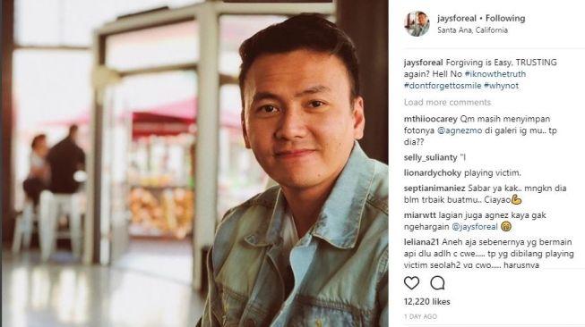 Wijaya Saputra alias Wijin mengunggah sebuah foto dan kalimat yang diduga untuk Agnez Mo. (Instagram)
