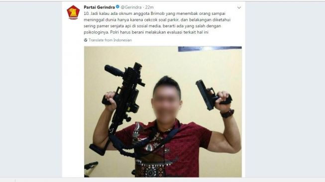 Brimob Penembak Kader Gerindra Disebut Sering Pamer Senjata