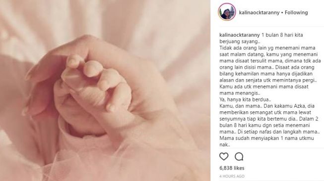 Kalina Ocktaranny mengumumkan kondisinya yang mengalami keguguan di Instagram.