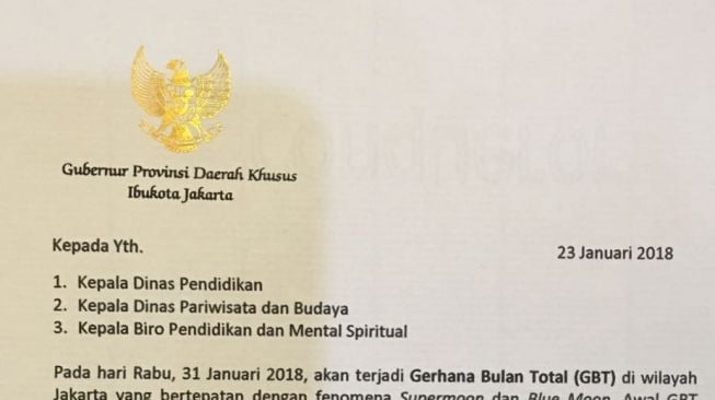 31 Januari Gerhana Bulan Total, Anies Keluarkan Surat Edaran