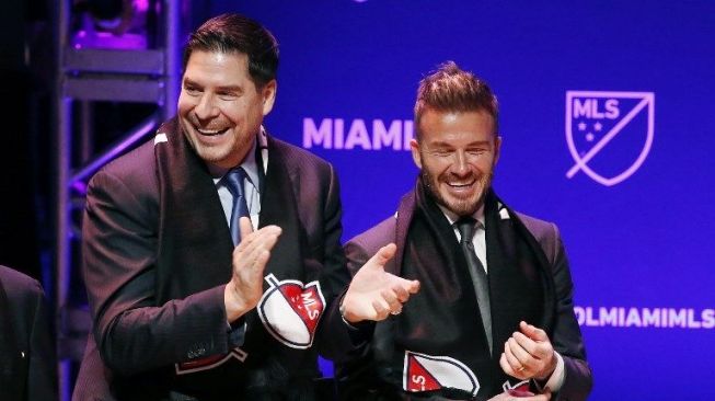 Mantan kapten timnas Inggris David Beckham hadiri pengumuman pendirian klub sepak bola miliknya di Miami, Florida, AS [AFP]