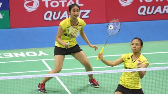 Pasangan ganda putri Indonesia, Rizki Amelia Pradipta/Della Destiara Haris, tampil di babak pertama India Open, Rabu (31/1/2018). [Humas PBSI]