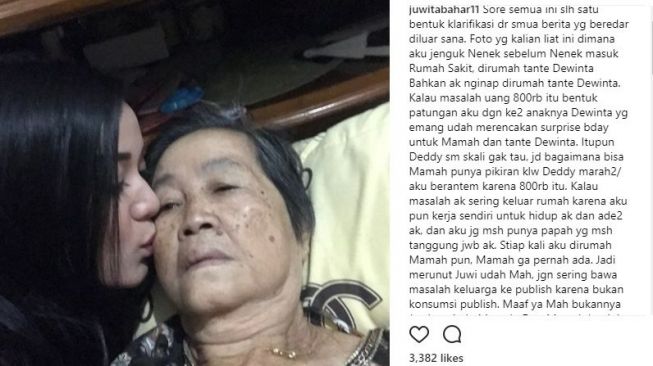Juwita Bahar beri klarifikasi mengenai permasalahannya dengan sang ibu, Annisa Bahar di Instagram.