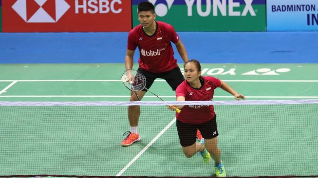 Pasangan ganda campuran Indonesia, Praveen Jordan/Melati Daeva Oktavianti, di ajang India Open. [Humas PBSI]