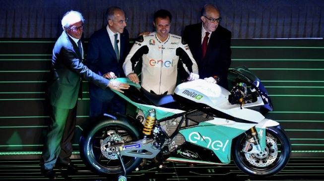 Peluncuran kejuaraan balap motor listrik MotoE di Roma, Italia, Selasa (6/2/2018). [AFP/Alberto Pizzoli]