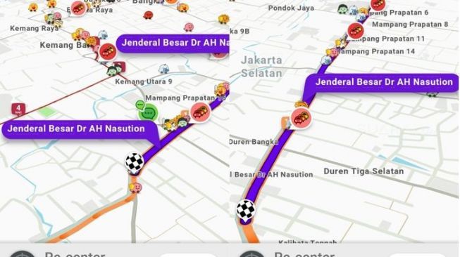 Nama Jalan Warung Buncit-Mapang di aplikasi peta daring Waze sudah berganti nama menjadi Jalan DR AH Nasution, Kamis (8/2/2018). [bidik layar Waze]