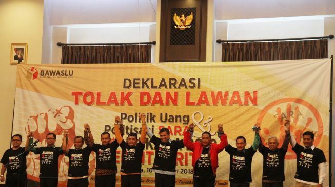 Deklarasi Tolak dan Lawan Politik Uang dan Politisasi SARA untuk Pilkada 2018 Berintegritas di Jakarta, Sabtu (10/2). 
