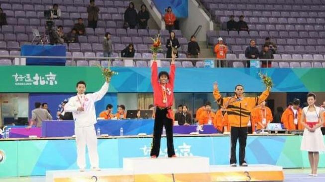 Gogi Nebulana menjuarai turnamen wushu dunia di World Wushu Championship 2007 di Beijing, Cina. (dok pribadi)