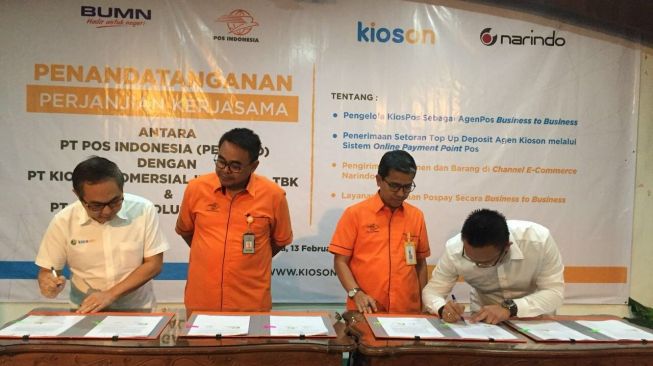 Kioson menggandeng Pos Indonesia meluncurkan Kios Pos. (Sumber: Istimewa)