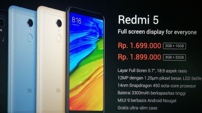 Spesifikasi Xiaomi Redmi 5. [Suara.com/Aditya Gema Pratomo]