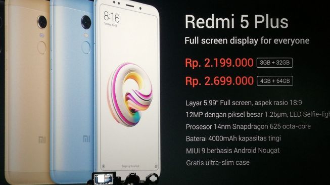 Spesifikasi Xiaomi Redmi 5 Plus. [Suara.com/Aditya Gema Pratomo]