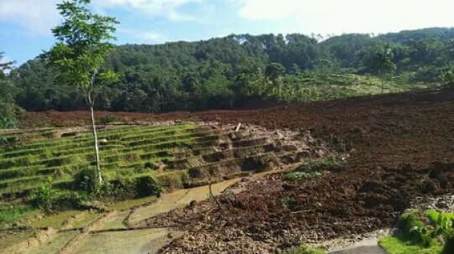 Longsor terjadi di Desa Pasir Panjang, Kecamatan Salem, Kabupaten Brebes Provinsi Jawa Tengah, Kamis (22/2/2018). (Dok BNPB)