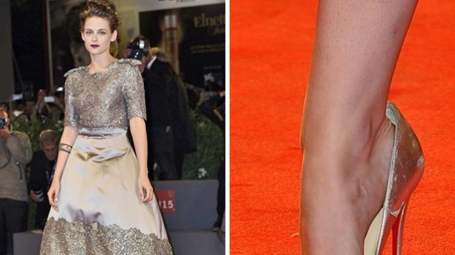 Kristen Stewart pakai sepatu kebesaran. (Brightside)