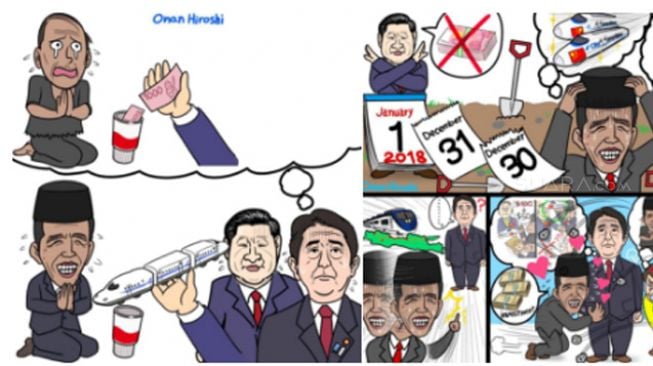 Komik strip karya Onan Hiroshi yang menyindir Jokowi. [Twitter/Onan Hiroshi]