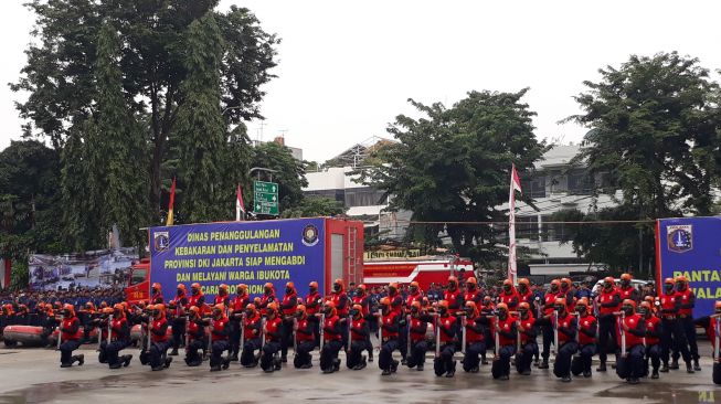 Acara peringatan HUT ke-99 Pemadam Kebakaran (Damkar) di Jakarta, Kamis (1/3/2018). (Suara.com/Ummi Hadyah Saleh)