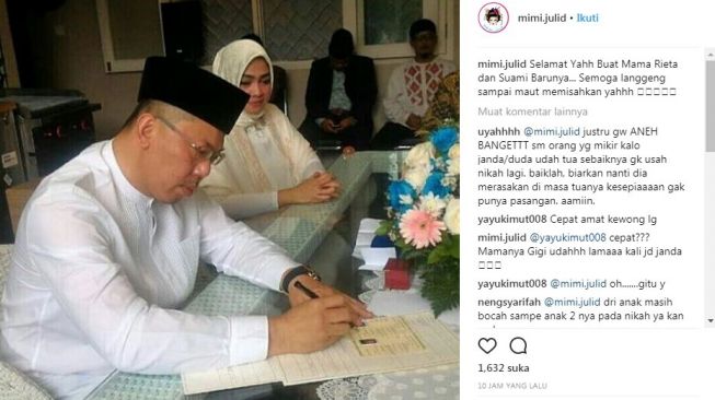 Rieta Amalia, ibunda Nagita Slavina, dikabarkan telah menikah lagi dengan seorang pengusaha. [Instagram@mimi.julid]