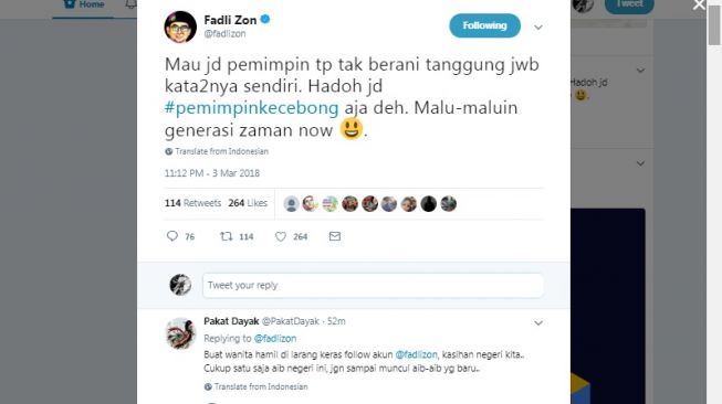 Tweet Fadli Zon 