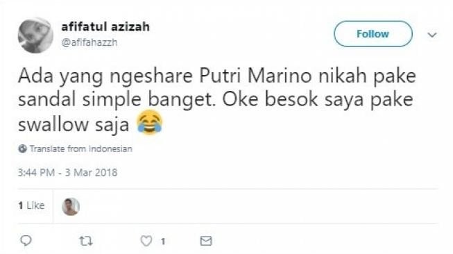 Postingan warganet soal makeup Putri Marino. [Twitter]