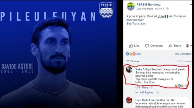 Persib Ucap Selamat Jalan Astori, Tapi Warganet Ini Salah Tafsir