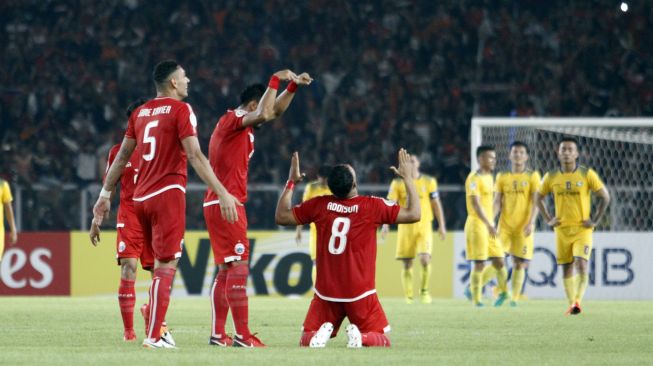 Pemain Persija Addison Alves rayakan golnya ke gawang SLNA dalam laga penyisihan Grup H yang berlangsung di SUGBK, Rabu (14/3/2018) [Foto: Media Persija]