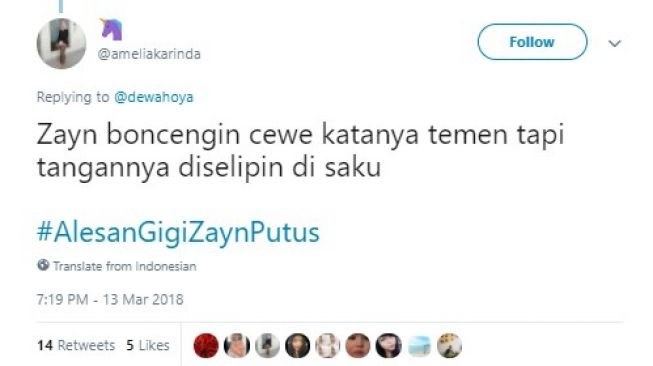 Hashtag #AlesanGigiZaynPutus. (Twitter)