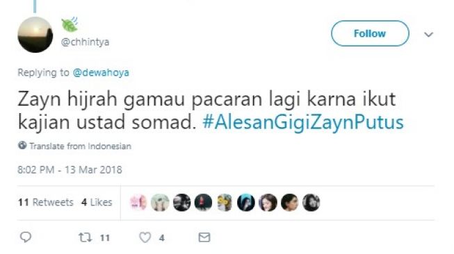 Hashtag #AlesanGigiZaynPutus. (Twitter)