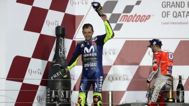 Valentino Rossi akhirnya bisa mengamankan raihan podium di Qatar (AFP/KARIM JAAFAR)