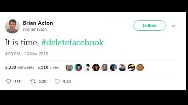 Postingan pendiri WhatsApp untuk hapus Facebook. [Twitter]