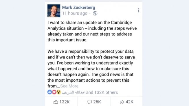 Postingan Mark Zuckerberg. [Facebook]