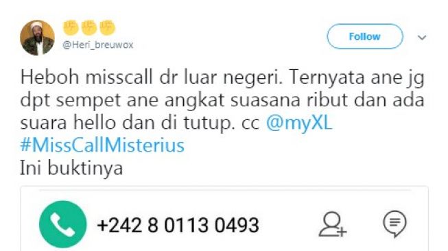 Postingan netizen terima panggilan telepon misterius. [Twitter]