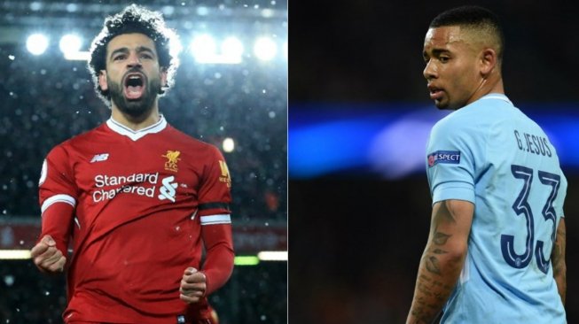 Kolase foto pemain Liverpool Mohamed Salah dan pemain City Gabriel Jesus [AFP]