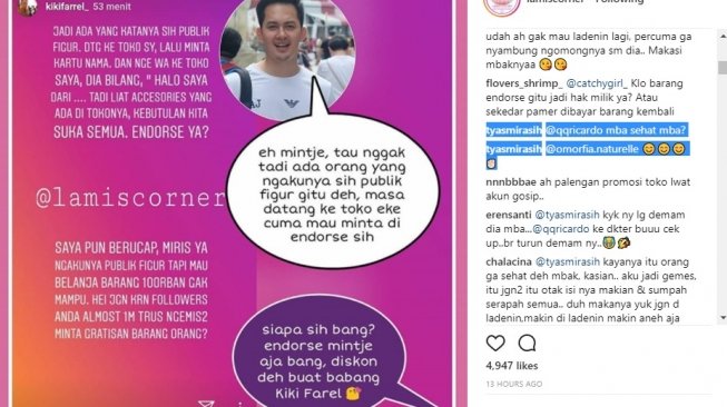 Kiki Farrel curhat soal artis endors (Instagram)