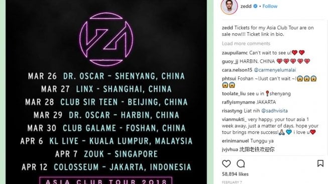 berikut jadwal tur Zedd di Asia (colosseum.id)