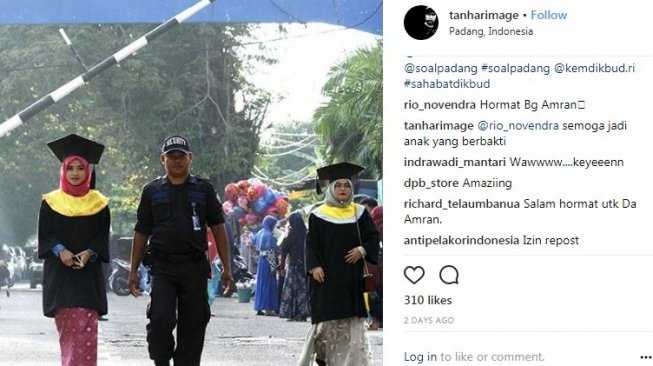 Bikin Haru, Bapak Berseragam Satpam Ini Antarkan Anak Wisuda