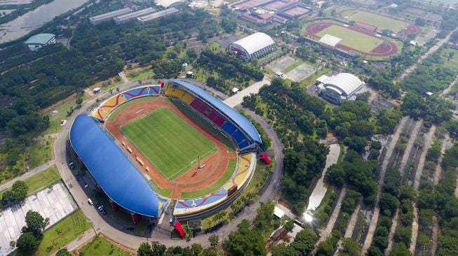 Komplek olahraga Jakabaring Sport City (JSC) di Palembang, Sumatra Selatan, Kamis (12/4).