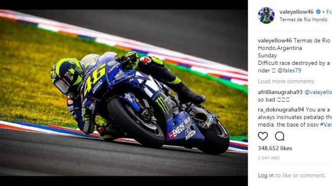 Sindiran Rossi pada Marquez. [Instagram@valeyellow46]