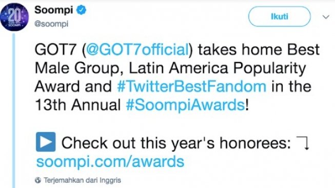 Pemenang Soompi Award ke-13. [Twitter]