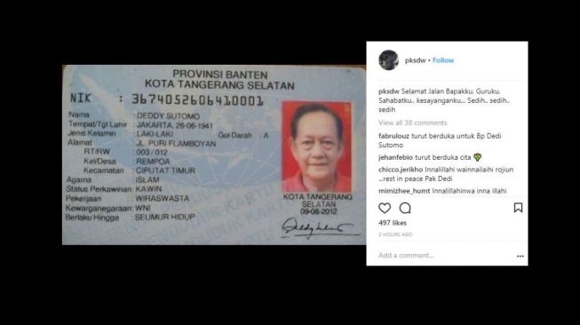 Pesan Tio Pakusadewo atas meninggalnya Deddy Sutomo (pksdw/instagram).