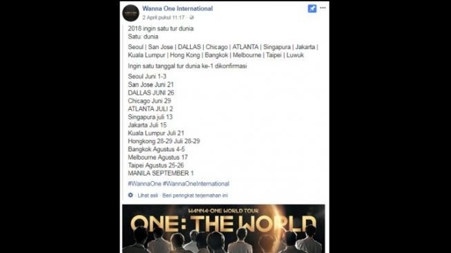 Konser Wanna One. [Facebook] 