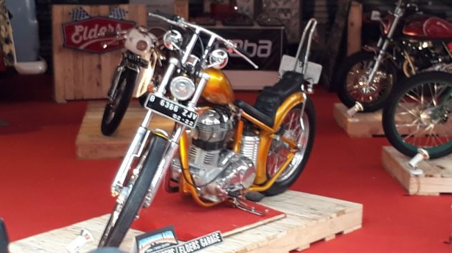 Motor Chopperland milik Presiden Jokowi ikut dipamerkan di IIMS 2018, Jakarta, Kamis (19/4/2018). [Suara.com/Dwi Bowo Raharjo]