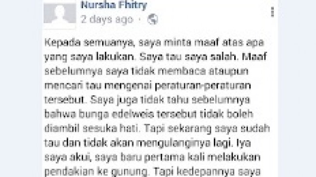 Postingan Facebook pemetik bunga edelweis. [Facebook]