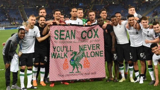 Pemain Liverpool rayakan keberhasilan melaju ke final usai laga semifinal leg kedua Liga Champions yang berlangsung di Stadio Olimpico, Kamis (3/5/2018) [AFP]