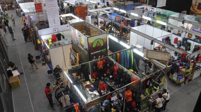 Pameran Indonesia Outdoor Festival (Indofest) 2018 di Hall B Jakarta Convention Center (JCC), Jakarta, Jumat (4/5). 