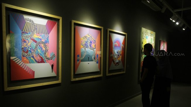 Pameran Seni Rupa Kontemporer Indonesia Manifesto 6.0 : Multipolar di Galeri Nasional, Jakarta, Sabtu (5/5).