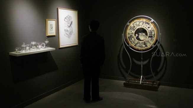 Pameran Seni Rupa Kontemporer Indonesia Manifesto 6.0 : Multipolar di Galeri Nasional, Jakarta, Sabtu (5/5).