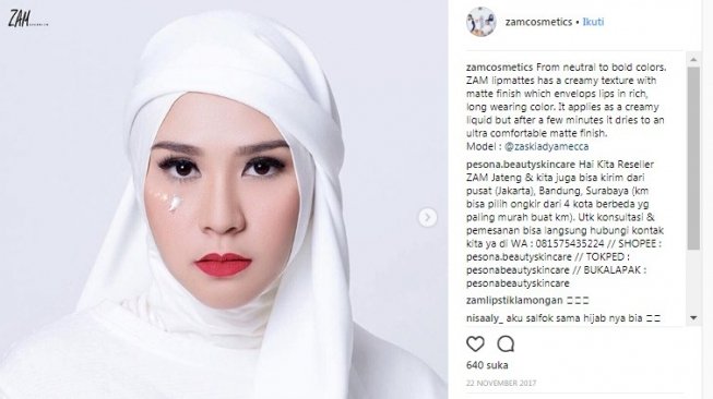 LIpstik Zaskia Adya Mecca diberi nama ZAM. (zamcosmetics/instagram)