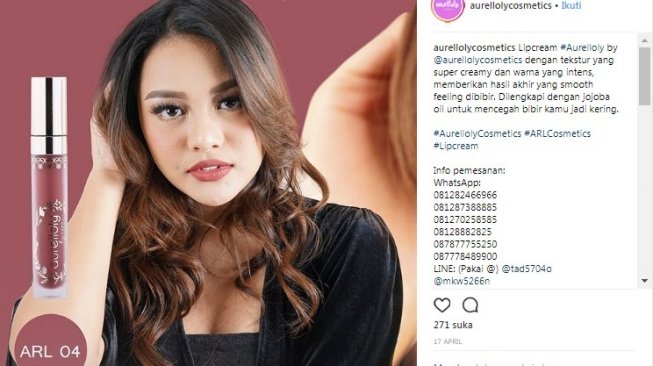 Lipstik Aurelie Hermansyah bernama Aurellolycosmetic. (Aurellolycosmetic/Instagram)