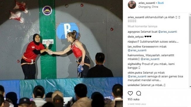 Atlet panjat tebing Indonesia, Aries Susanti Rahayu. [Instagram@aries_susanti]